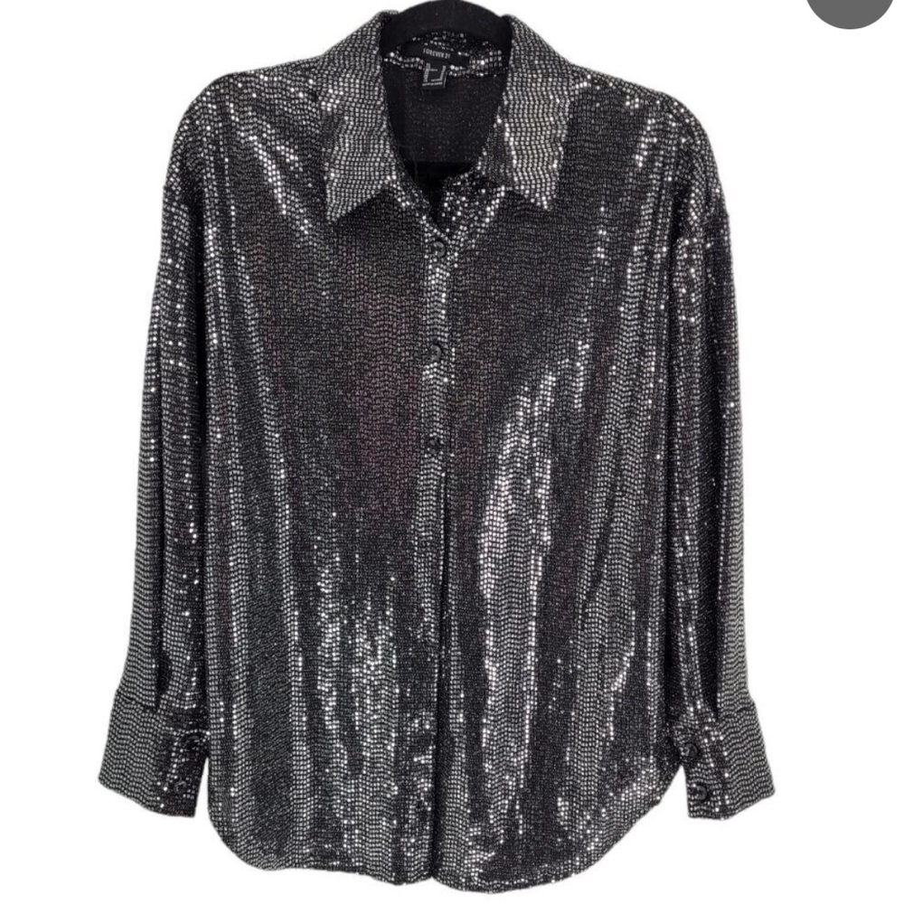 Black Sliver Sequin Oversized Shirt